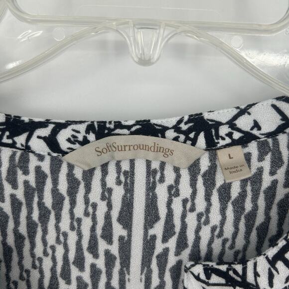Soft Surroundings Ravello Top Black White Boho Artsy Abstract 3/4 Sleeve Size L - Picture 9 of 10